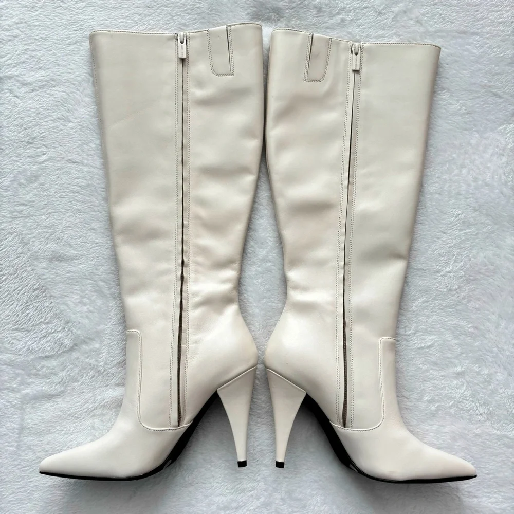 VINCE CAMUTO Alessa Cream Leather Wide Calf Knee High Heeled Boots--NEW--7.5WC - Picture 6 of 14